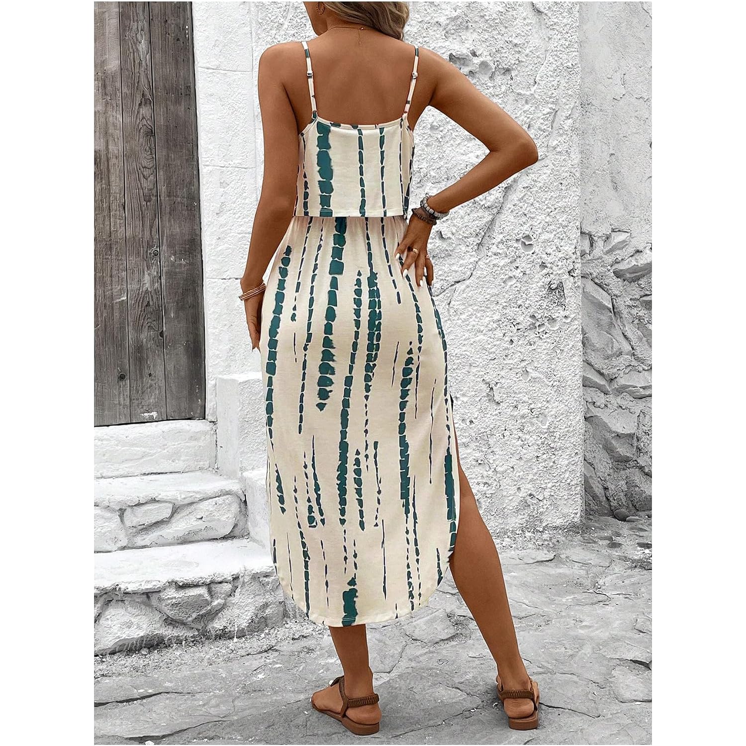 Roseseek Women'S Spaghetti Strap Tie Dye Cami Sun Dress Beach Midi Summer Dresses Resort Wear Vacation Outfits