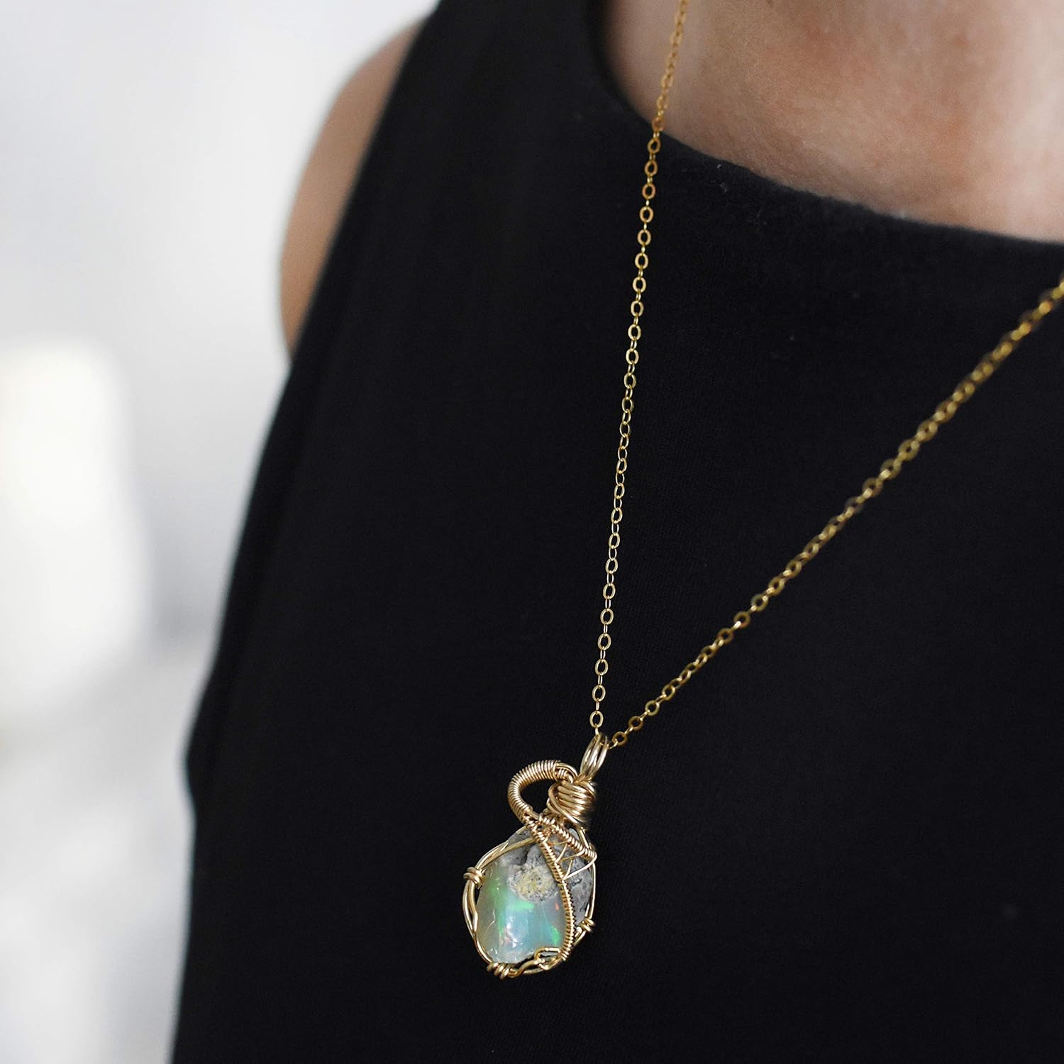 Designs by Nature Gems Raw Pendant Necklace – Wedding Gift Jewelry, 18" 14k Gold Filled Chain