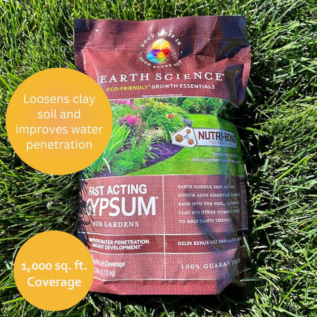 Earth Science Fast Acting Gypsum Granules—5 Lb— Soil Conditioner Adds Calcium, Repairs Salt Damage & Root Growth With Nutri-Bond Runoff Reduction Technology