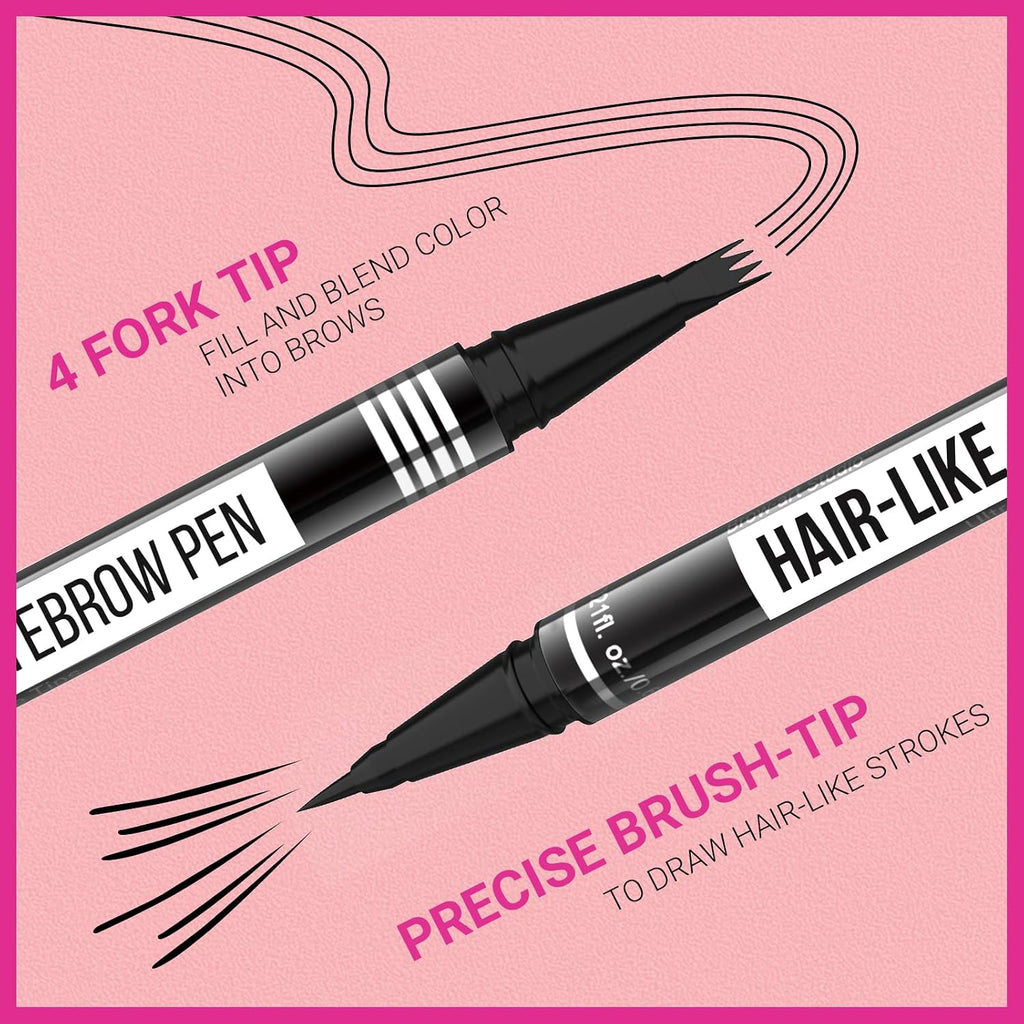 Imethod Microblading Eyebrow Pen - Eyebrow Pencil Magical 2-In-1 Dual-Ended Eye Brow Pencils For Women With 4-Fork-Tip & Precise Brush-Tip Create Natural Hair-Like Brows, Last All-Day, Dark Brown