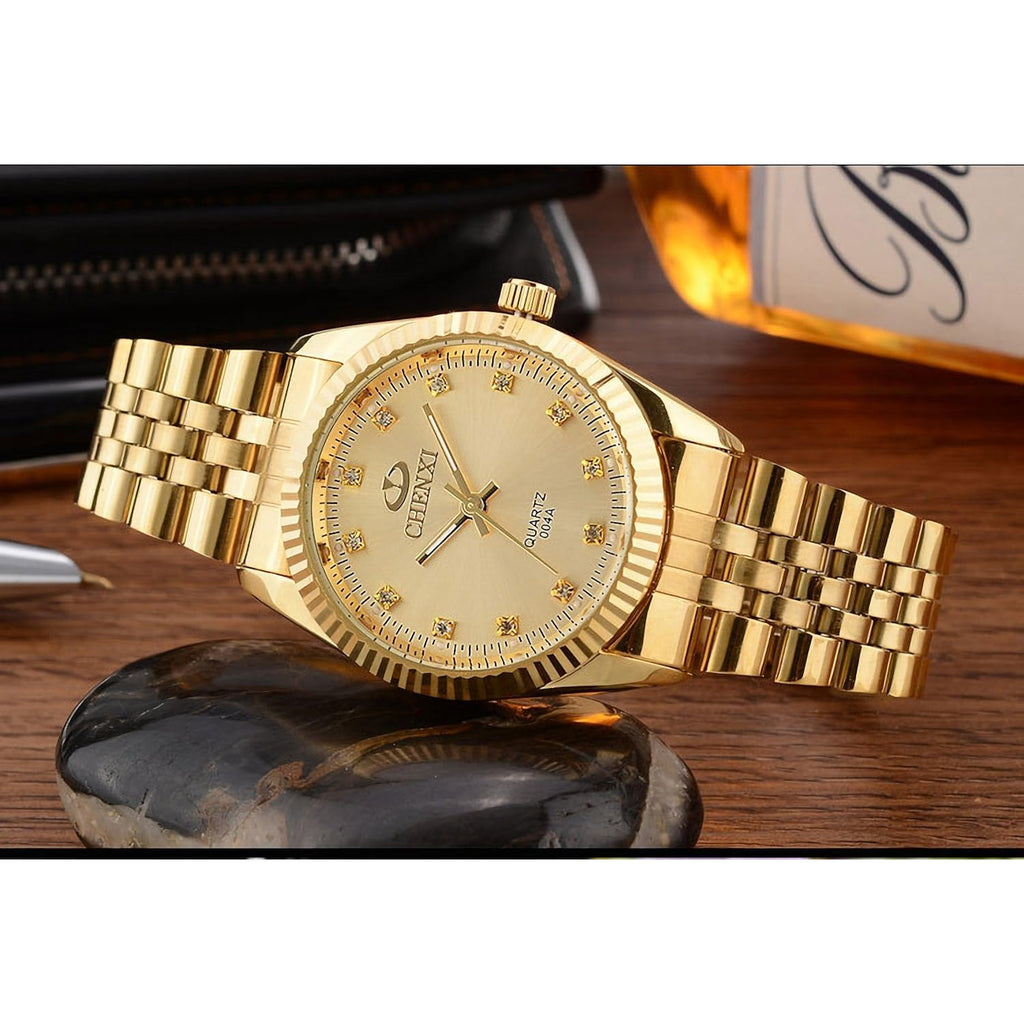 Dreaming Q&P Fq-043 Classic Golden Stainless Steel Male Female Crystals Quartz Wrist Watches For Man Woman Gold | Classic Golden, Male Female, Crystals, For Man Woman