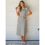 Glamaker Women Summer Tshirt Midi Dress Soft A Line Cap Sleeve Casual Sun Dress For Work Beach Vacation