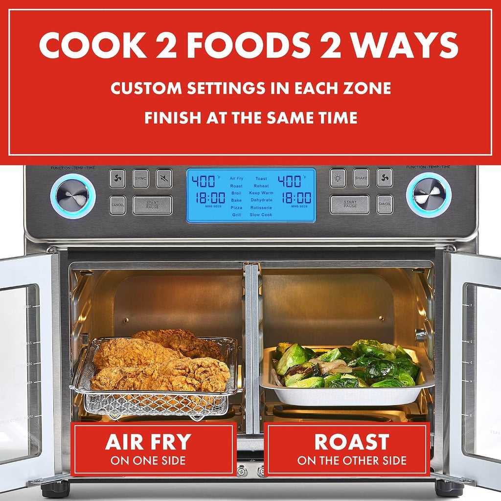 Emeril Lagasse Dual Zone 360 Air Fryer Oven Combo With French Door, 25 Qt Extra Large, Cook Two Foods In Different Ways, Up To 60% Faster From Frozen To Finish
