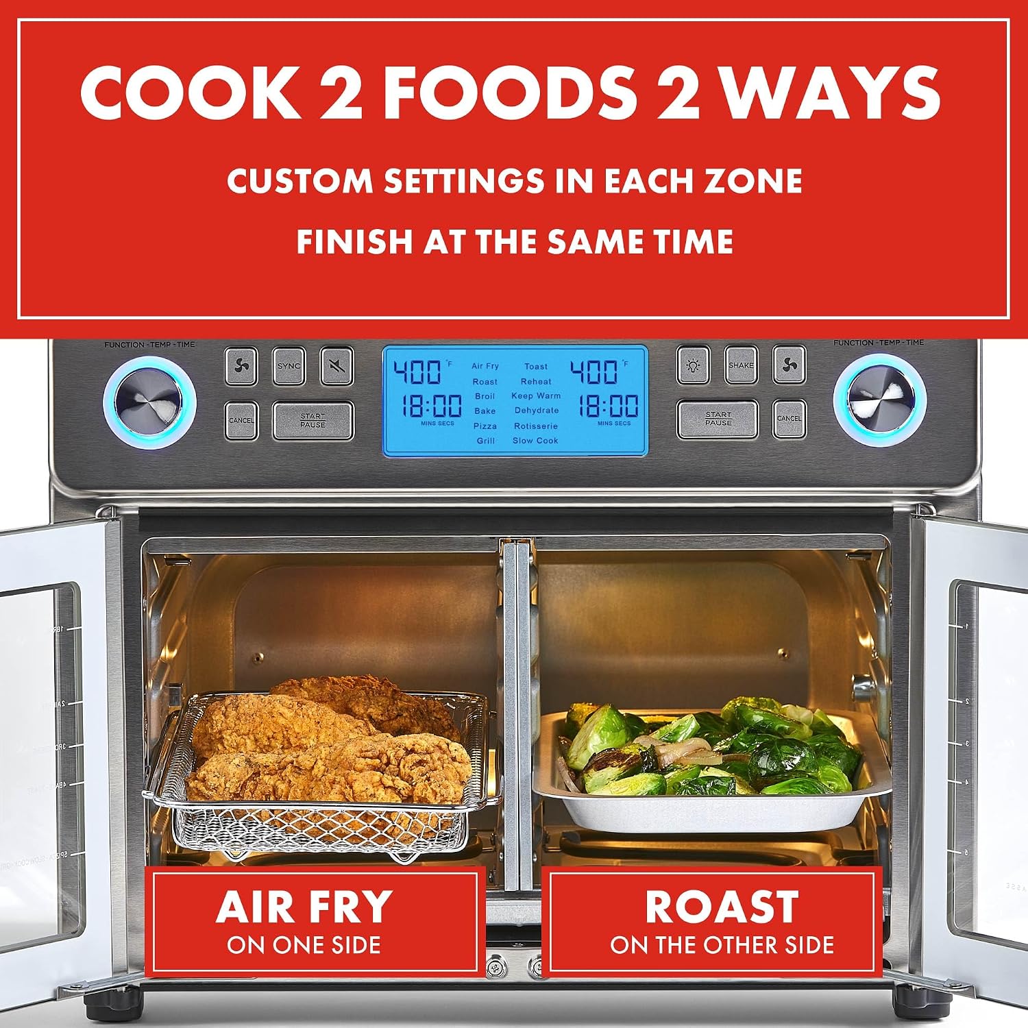 Emeril Lagasse Dual Zone 360 Air Fryer Oven Combo With French Door, 25 Qt Extra Large, Cook Two Foods In Different Ways, Up To 60% Faster From Frozen To Finish