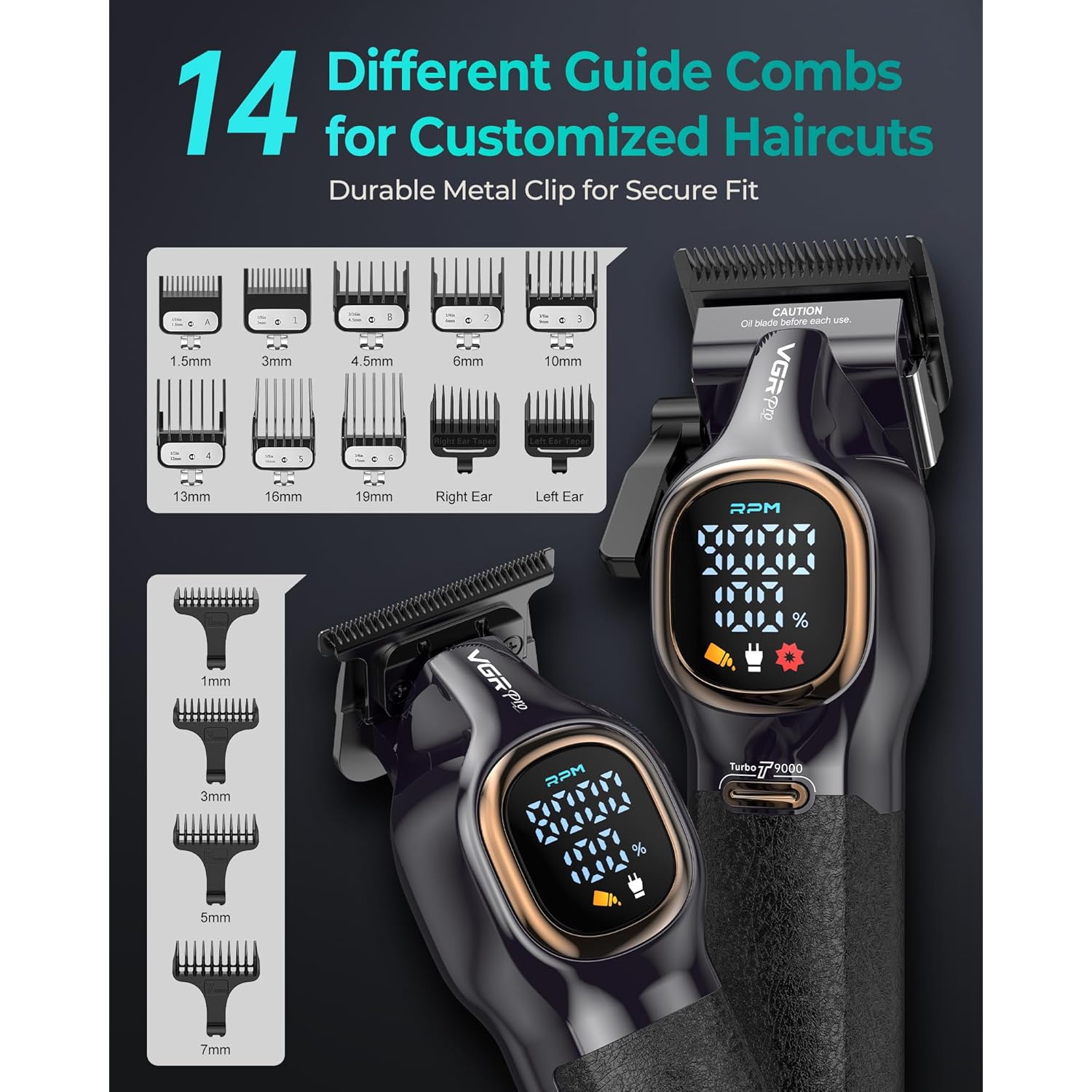 VGRPRO Professional Hair Clippers for Men, Professional Barber Clippers and Trimmer Set, Cordless Hair Clippers for Hair Cutting with Package Case, Powerful 9000 PRM Rechargable Electric Clippers