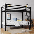 Sha Cerlin Bunk Bed Twin Over Twin Size With Ladder And Guardrail,Black