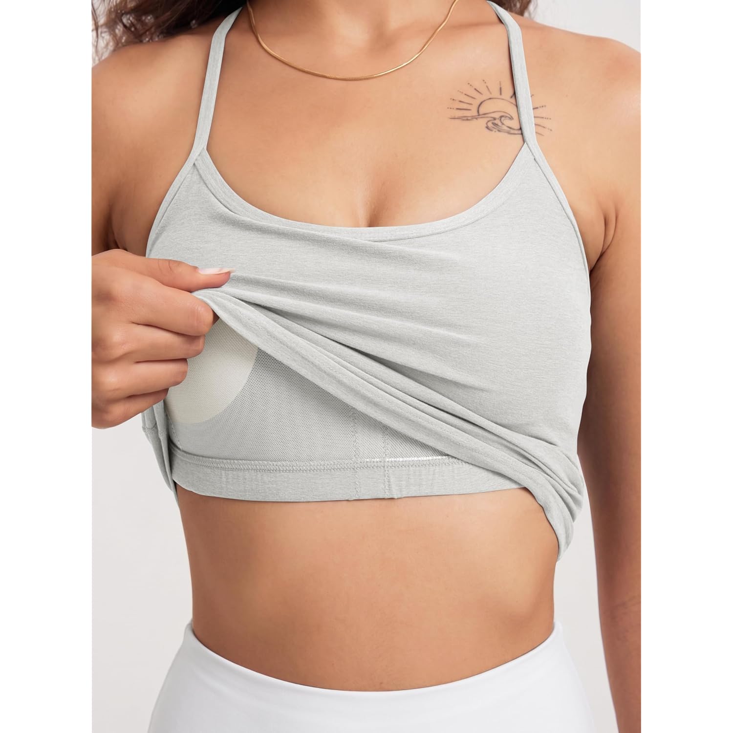 ODODOS Women's Slim Racerback Cropped Tank - odSTRATUM Tech Sports Bra, Ultra Soft UPF 50+ Cami Top with Built-in Bra