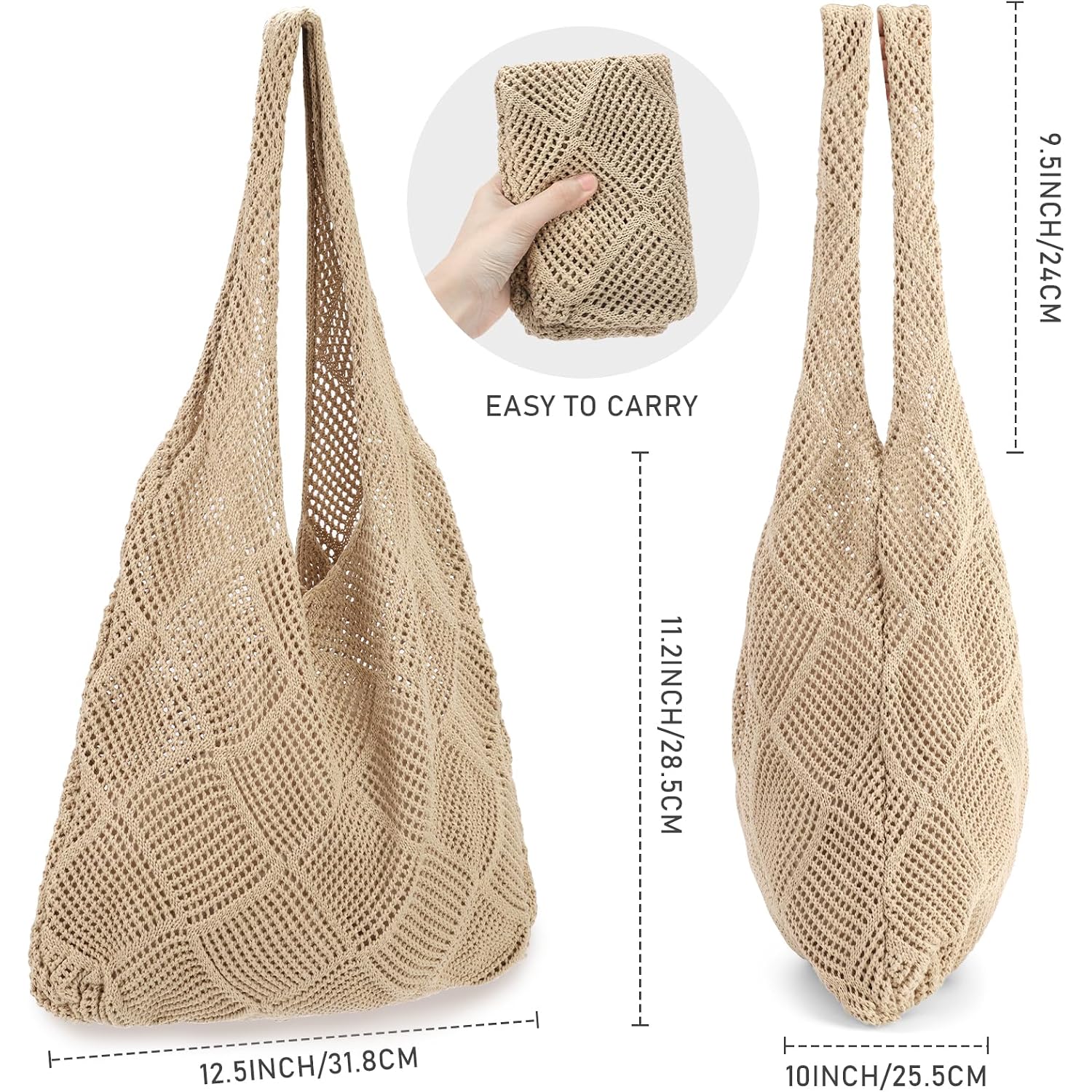Hatisan Crochet Bag For Women, Handmade Knit Beach Tote Bag Summer