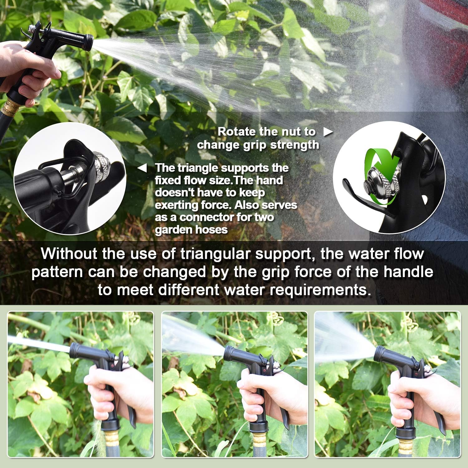 Hose Nozzle 2 Pack, Full Size Pistol Grip Water Nozzle Sprayer With Threaded Front, High Pressure Nozzle, Adjustable Spray Water Flow For Watering Plants, Showering Pet, Washing Car, Cleaning