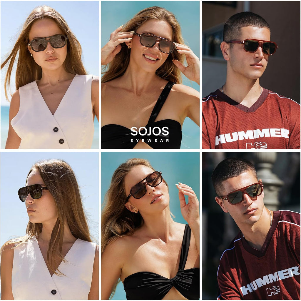 Sojos Retro Polarized Square Aviator Sunglasses For Women Men Vintage 70S Uv400 Protection Shade Sj2609