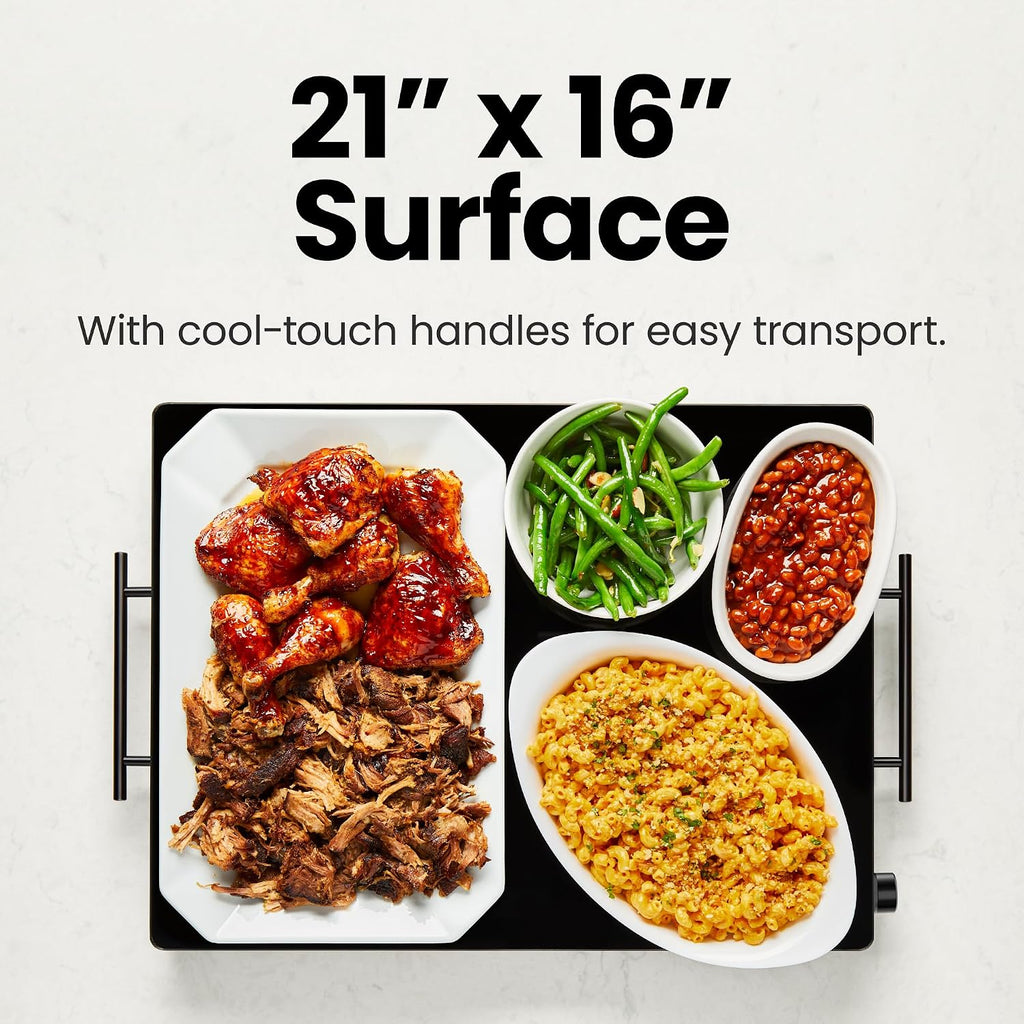 Chefman Electric Warming Tray With Adjustable Temperature Control, Perfect For Buffets, Restaurants, Parties, Events, And Home Dinners, Large 21” X 16” Glass-Top Surface Keeps Food Hot – Black
