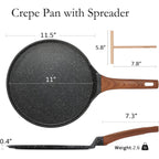 ESLITE LIFE 11 Inch Crepe Pan with Spreader, Nonstick Granite Coating Dosa Pan, Roti Tawa Comal Para Tortillas Pancake Griddle Pan, Induction Compatible, PTFE & PFOA Free, Black