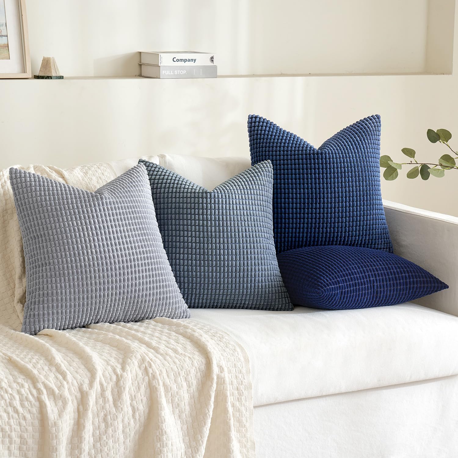 MIULEE Blue Decorative Pillow Covers 18x18 Inch Set of 4 Boho Western Farmhouse Home Decor Couch Throw Pillows Summer Coastal Corduroy Pillowcases Industrial for Sofa Living Room Bed