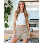 Shorts for Women High Waisted Dressy Casual Summer Elastic Waist Comfy Rolled Hem Stretch Twill Pocket Shorts
