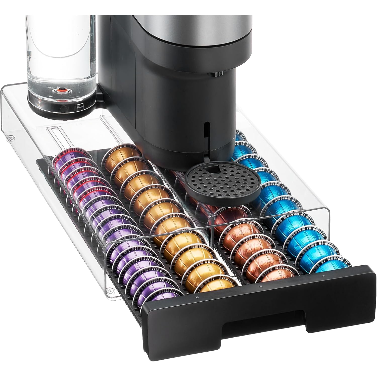 Vtopmart Coffee Pod Drawer Organizer for Nespresso Vertuo Pods, Holds 40 Large or 60 Small Capsules, Acrylic Coffee Pod Holder with Smooth Pull-Out, Anti-Slip Clear Storage