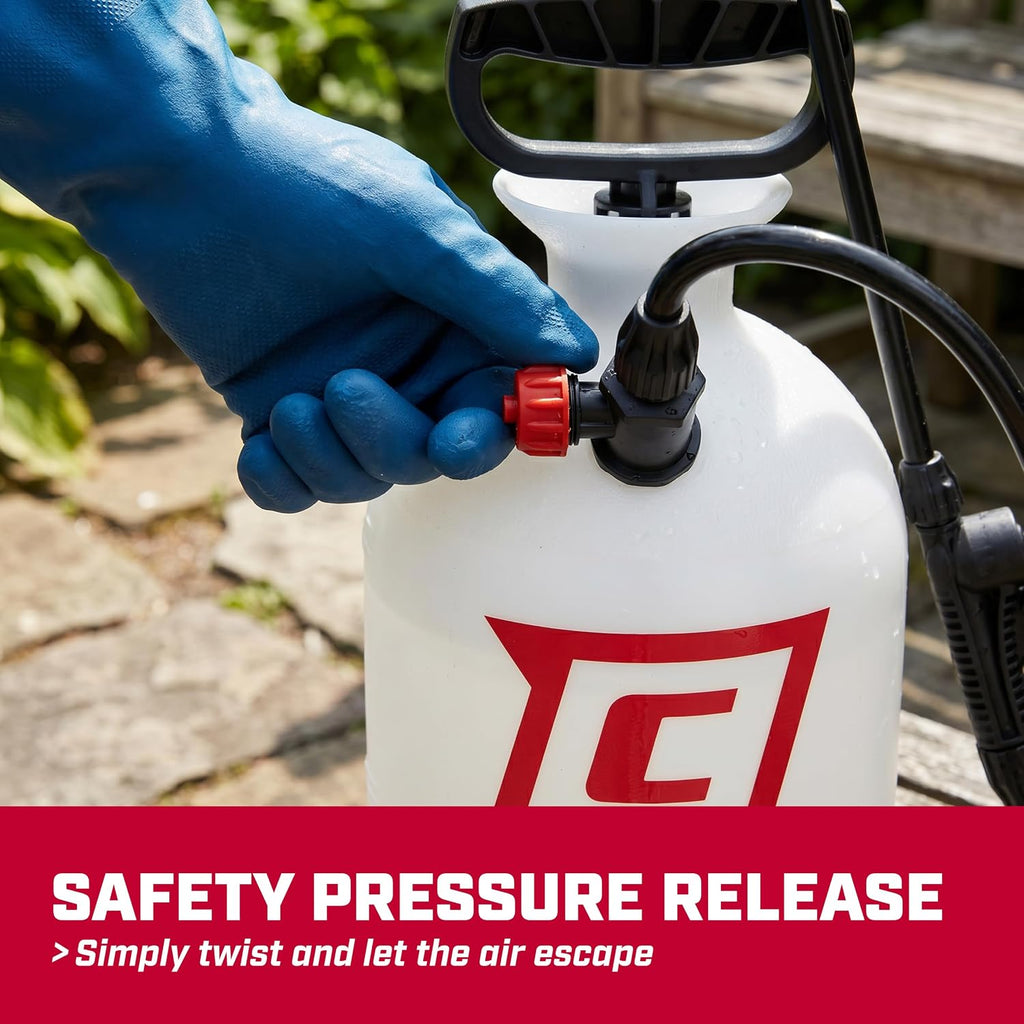 Chapin 1-Gallon Bleach Pump Sprayer, Resistant Seals For Cleaning | Chemical-Resistant Tank And Seals; For Mold Treatment, Sanitizing, Fungicides And Cleaners With Filtration And 34In Hose