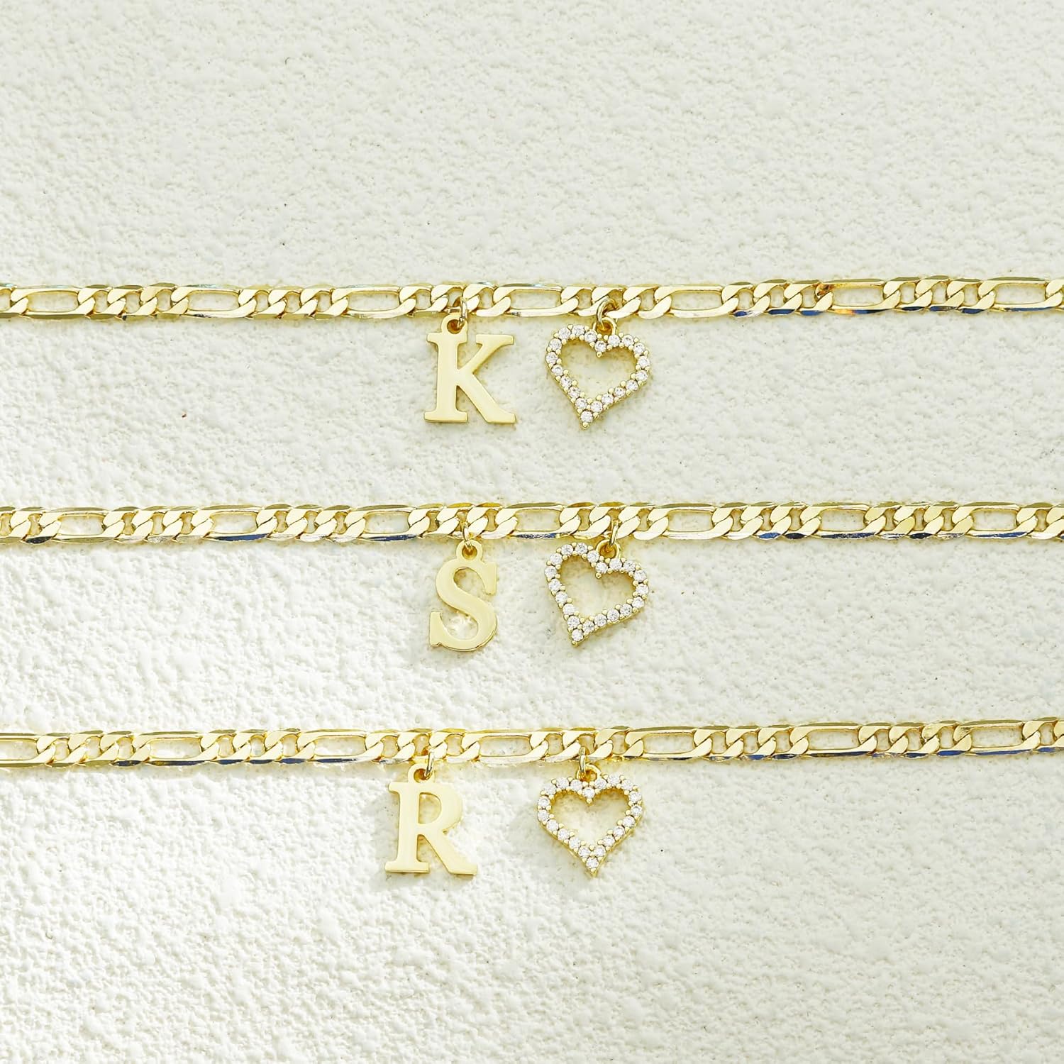 Initial Ankle Bracelets for Women Waterproof 14K Gold Plated Dainty Layered Figaro Chain Letter Initial CZ Heart Ankle Bracelets Set Summer Beach Jewelry for Women