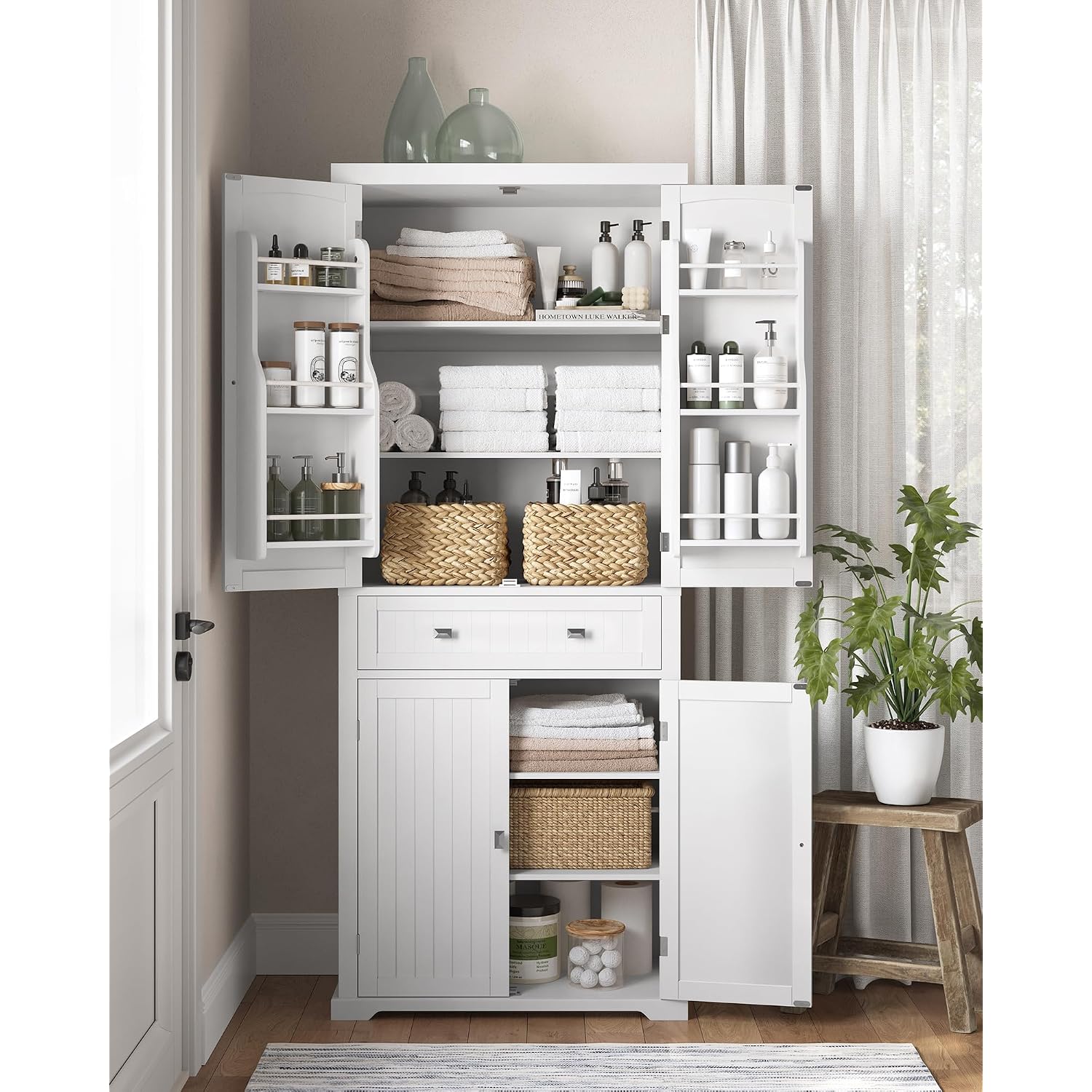 Vasagle Pantry Cabinet, Tall Storage Cabinet With Drawer, 71.7-Inch | Freestanding Cupboard With 2 Cabinets, 4 Adjustable Shelves, 6 Door Shelves, White, Ubbc561P31V2