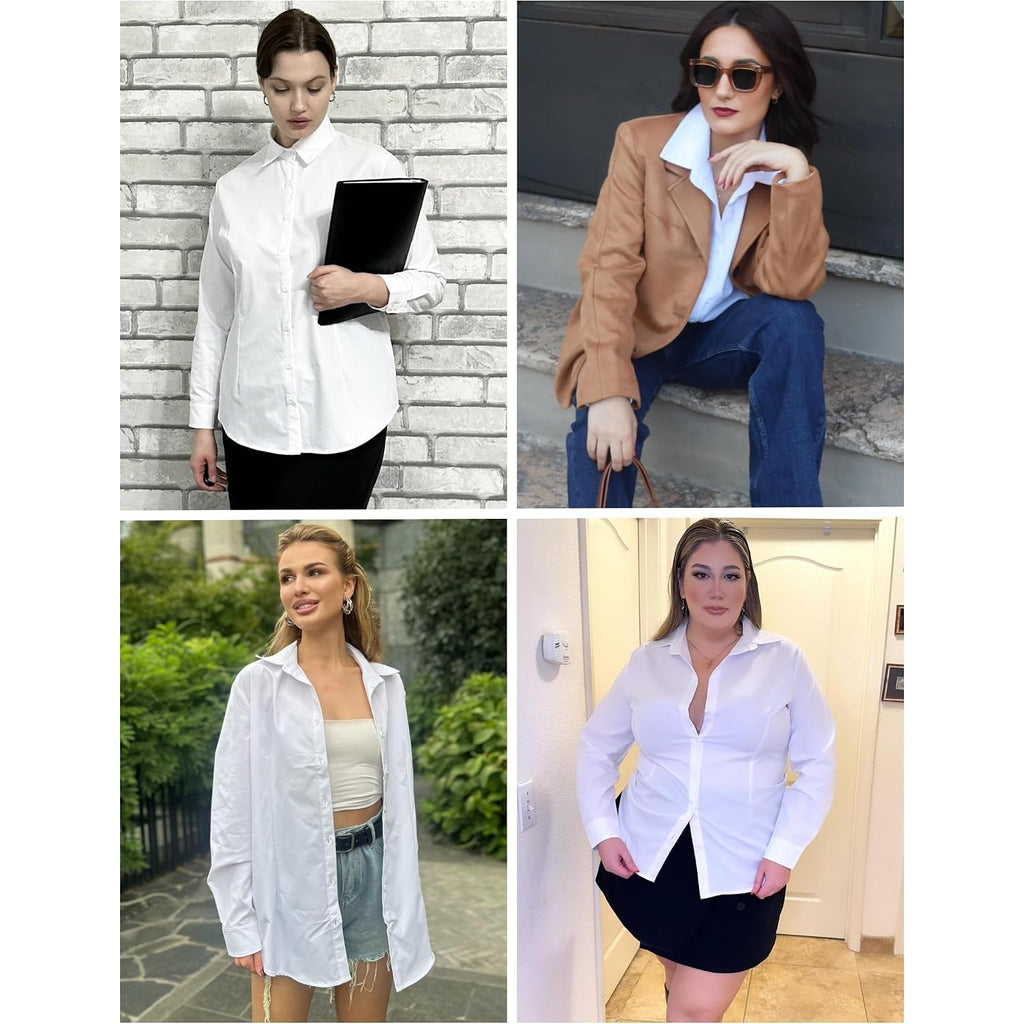 In'Voland Women'S Plus Size Button Down Shirts Long Sleeve Collared Casual Shirt Office Work Blouse Tops