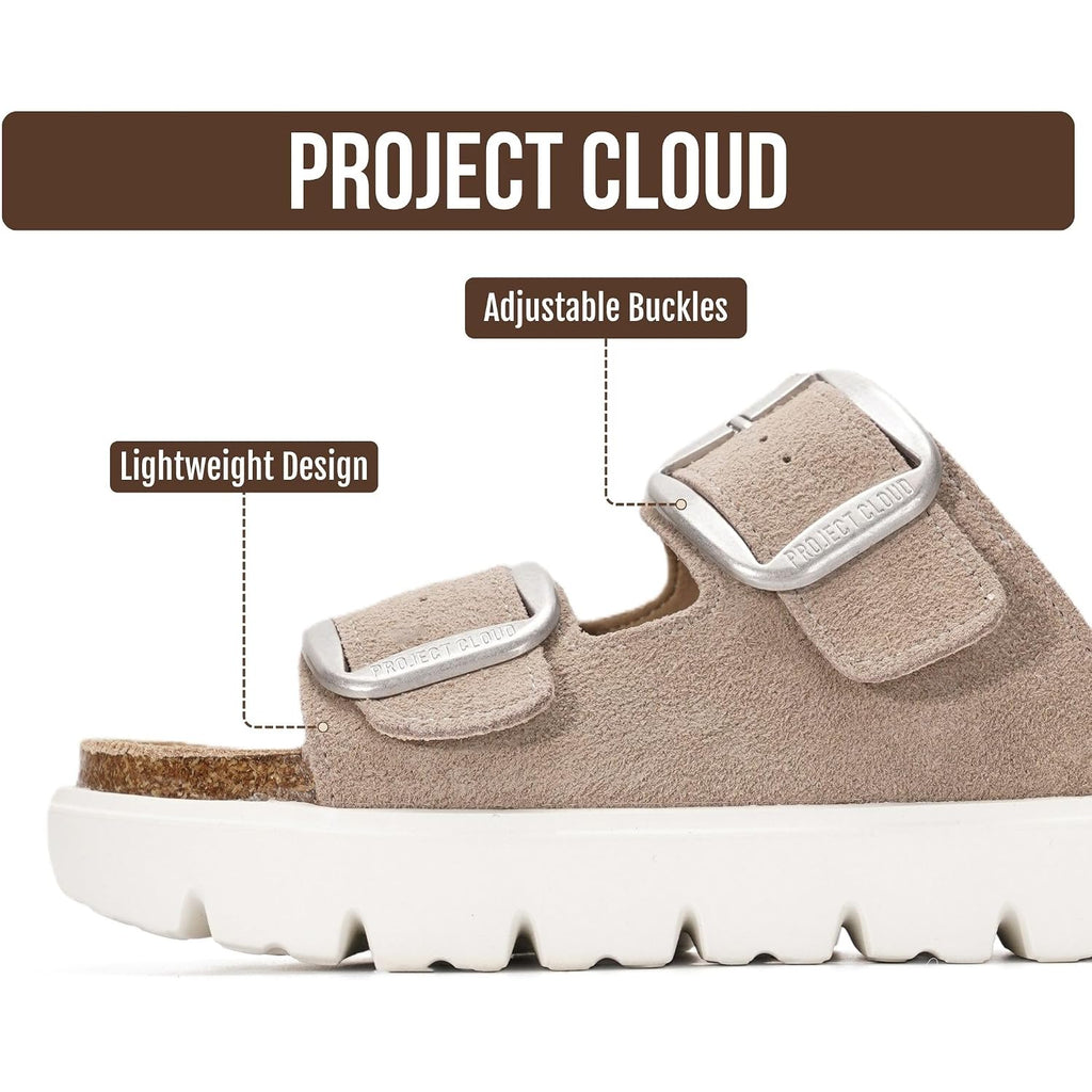 Project Cloud 100% Genuine Leather Platform Sandals Women Footwear - Wedge Chunky Slides For Women 2026 With Memory Foam Insole & Cork Footbed Womens Sandals (Greecechunky)