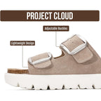 Project Cloud 100% Genuine Leather Platform Sandals Women Footwear - Wedge Chunky Slides For Women 2026 With Memory Foam Insole & Cork Footbed Womens Sandals (Greecechunky)