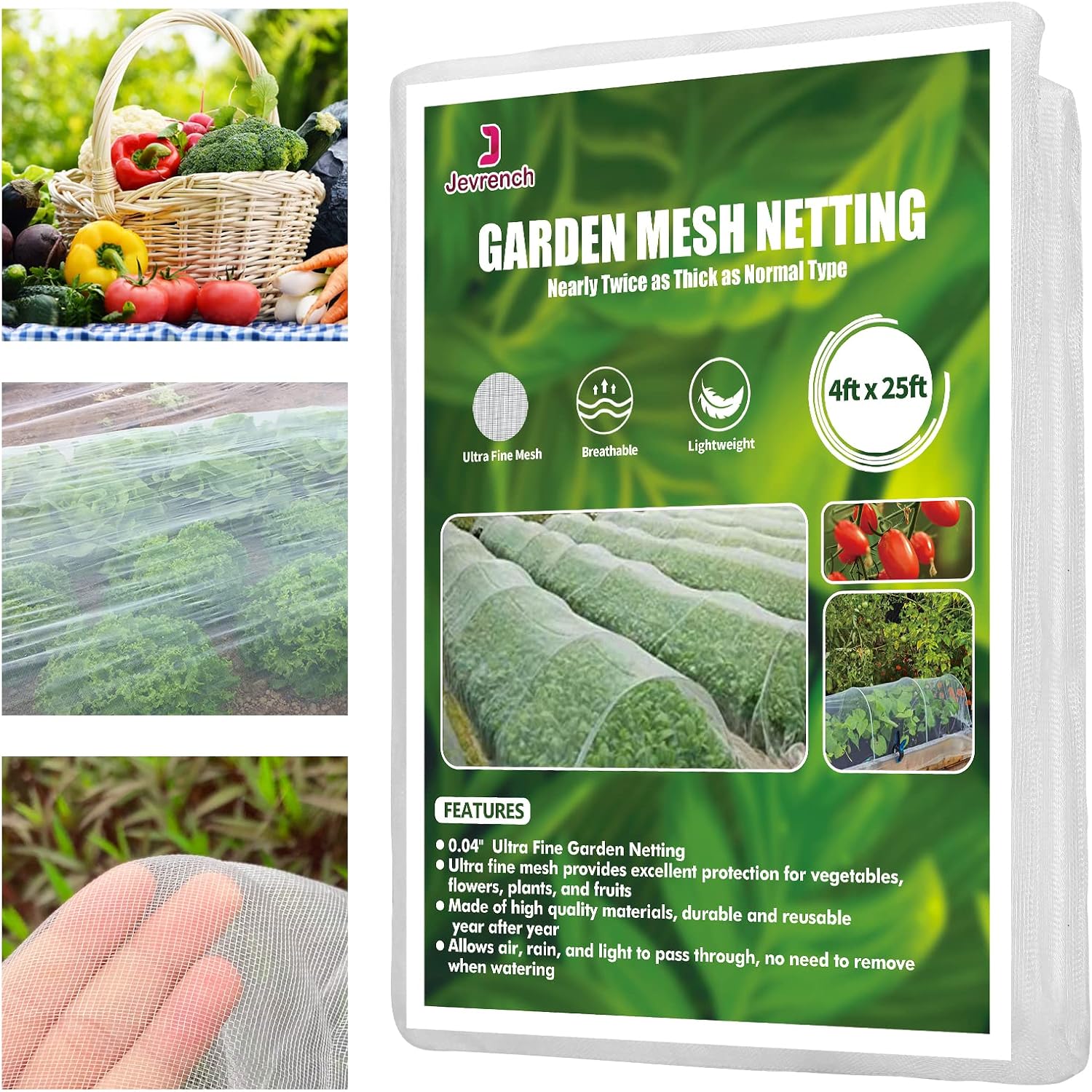 Garden Netting, Jevrench Durable Ultra Fine Garden Netting, Garden Plant Cover Row Cover Makes Plants, Vegetables, Fruits, And Flowers Grow Better (4Ft X 25Ft)