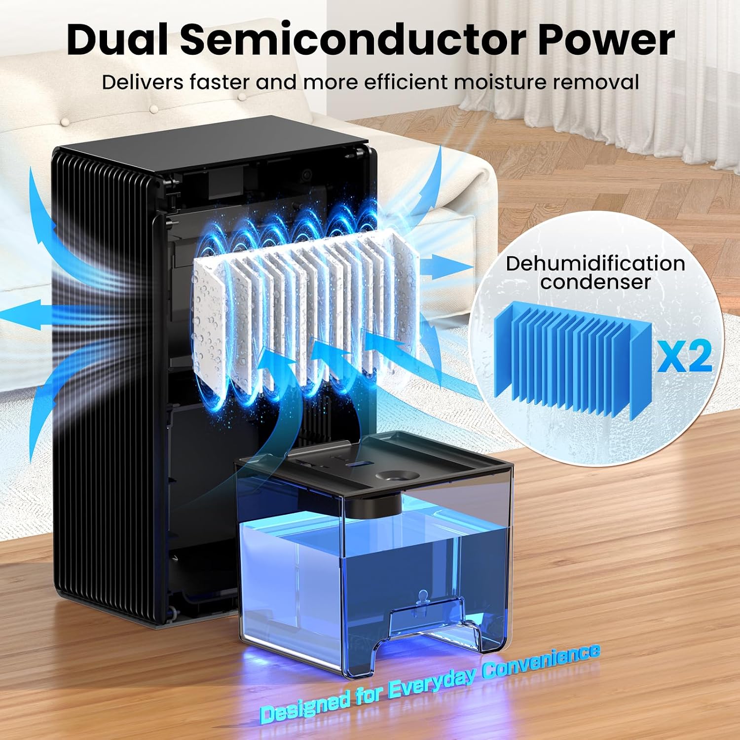 Dehumidifier, 1000 Sq.Ft Quiet Dehumidifiers For Home Bedroom Basement Bathroom With 95Oz Water Tank, Sleep Mode Auto Shut-Off 7 Colors Led Light, Black