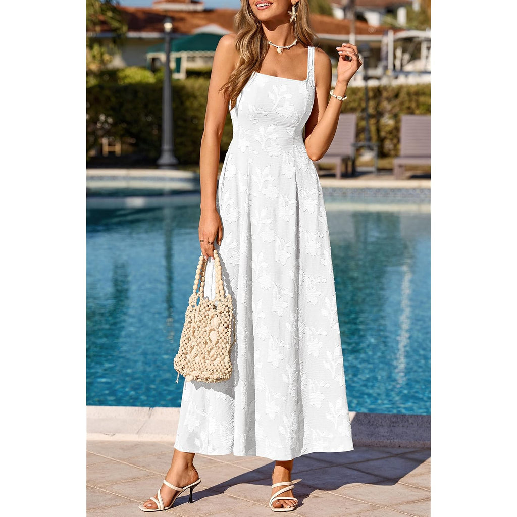 Prettygarden Womens Summer Dresses 2026 Casual Sleeveless Square Neck Formal Wedding Guest Beach Vacation Boho Maxi Dress