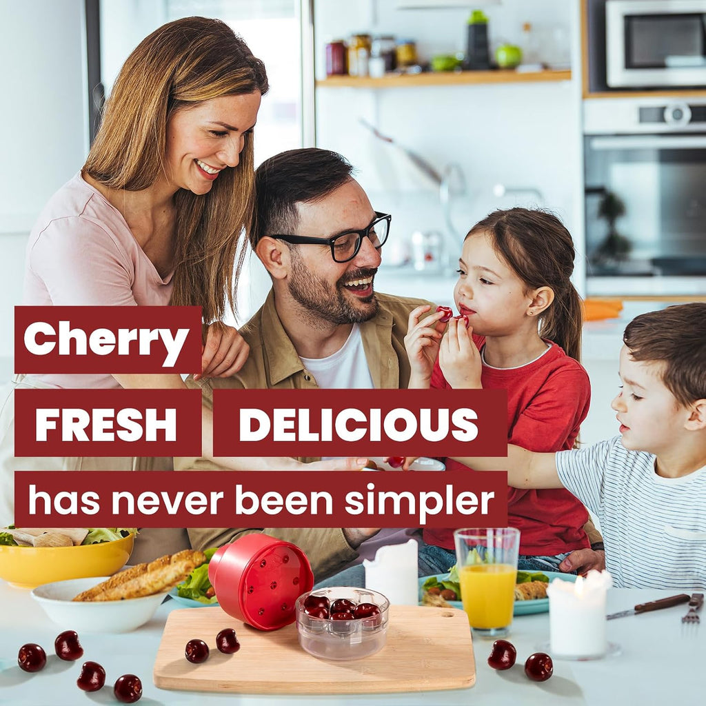 Schvubenr 7-In-1 Large Cherry Pitter Tool - Portable Cherry Corer Pitter With Ergonomic Push Design - Easy To Use For Making Cherry Jam - Pit 7 Cherries At Once, Saving Time & Effort - Red