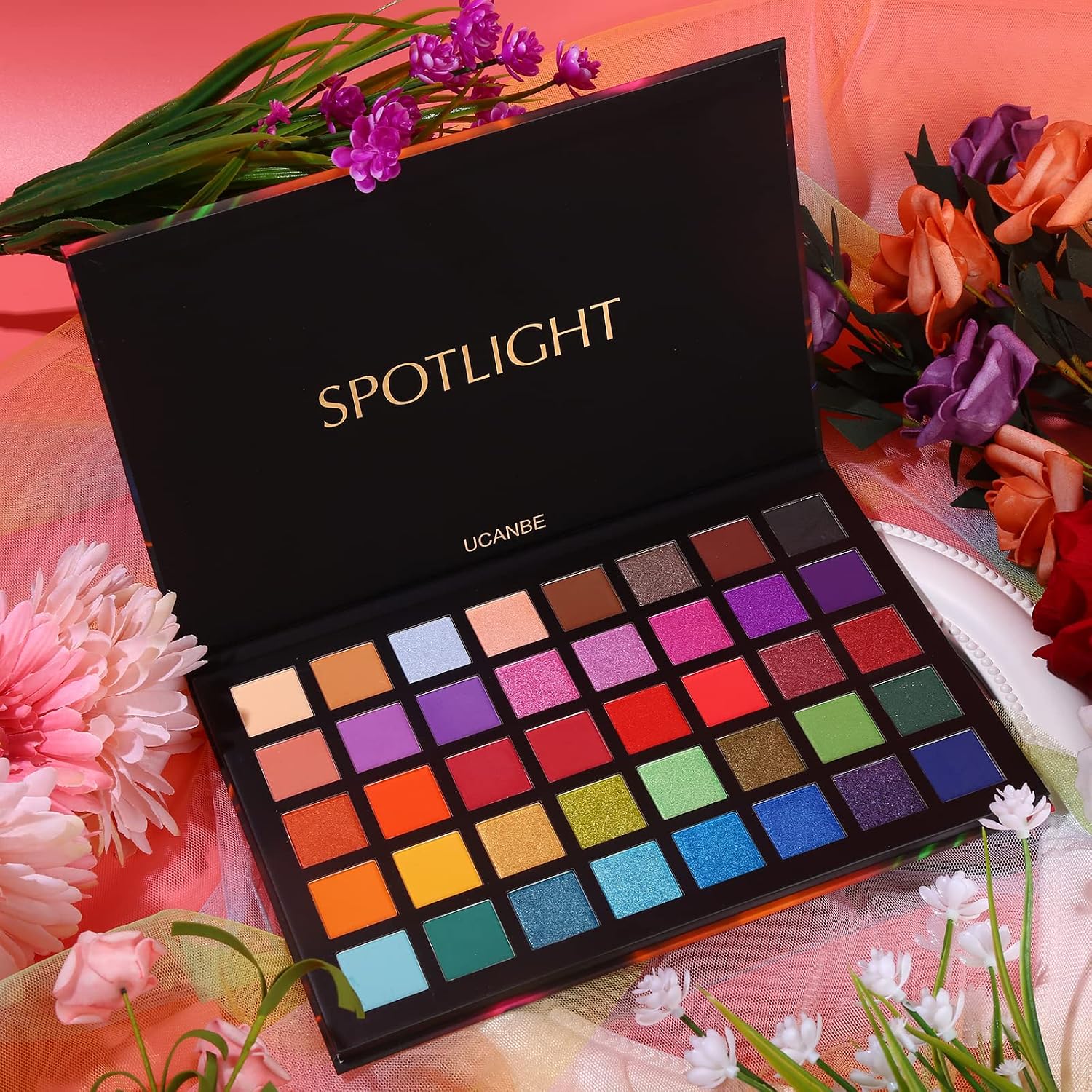 Ucanbe Spotlight Eyeshadow Palette Professional 40 Color Eye Shadow Matte Shimmer Makeup Pallet Highly Pigmented Colorful Powder Long Lasting Waterproof Eye Shadow