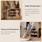 Aiho Entryway Hall Tree with Bench and Storage, 3-in-1 Hall Tree with Coat Rack, Adjustable Shoe Bench, 2-Tier top Storage, for Hallway, Entryway, Bedroom, Rustic Brown