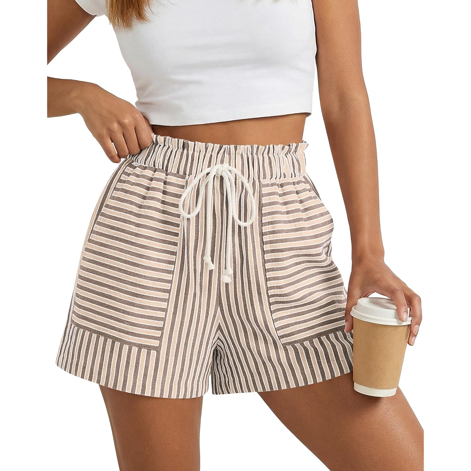 Striped Summer Shorts for Women 2026 Loose Spring Casual Elastic Waist Lounge Resort Wear Vacation Beach Shorts