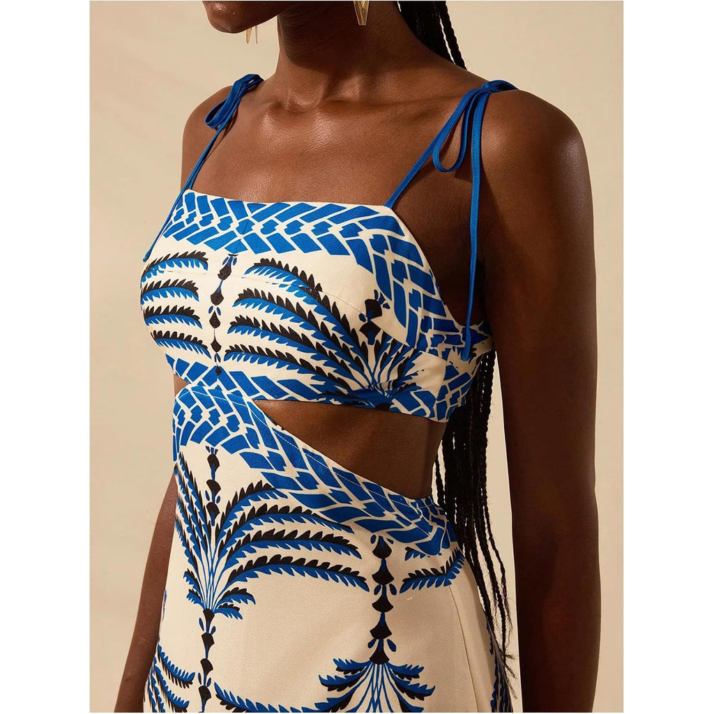 Soly Hux Women'S Summer Maxi Dress Boho Print Tie Shoulder Spaghetti Strap Cut Out Tie Back Cami Dresses Sundress