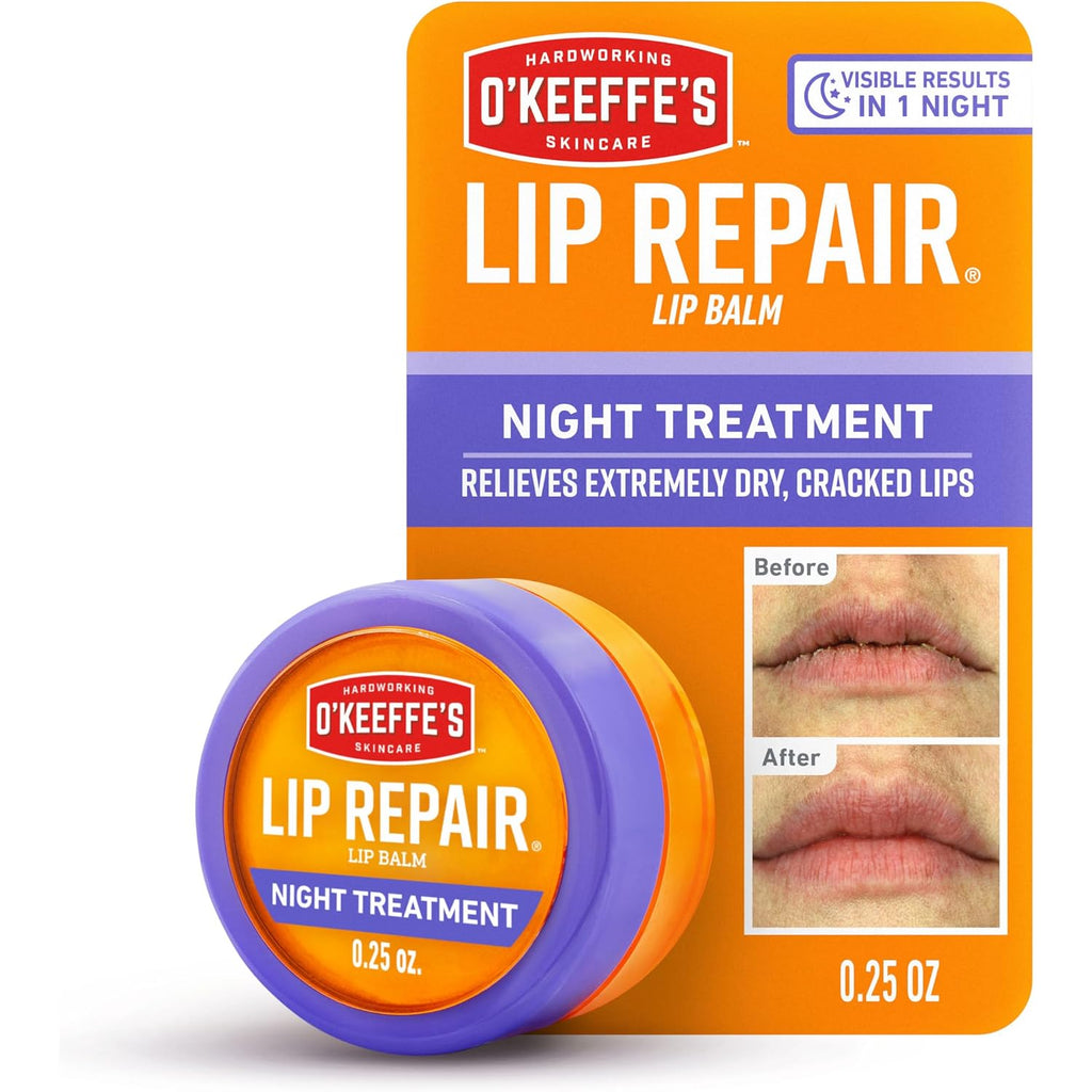 O'Keeffe'S Lip Repair Night Treatment Lip Balm For Dry, Cracked Lips - 0.25 Ounce Jar (1 Pack) - Moisturizer Extremely Cracked, Dry Lips