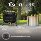Tiki Patio Smokeless Outdoor Fire Pit, 25-Inch Wood-Burning Bonfire With Removable Ash Pan, Stand, And Weather-Resistant Cover