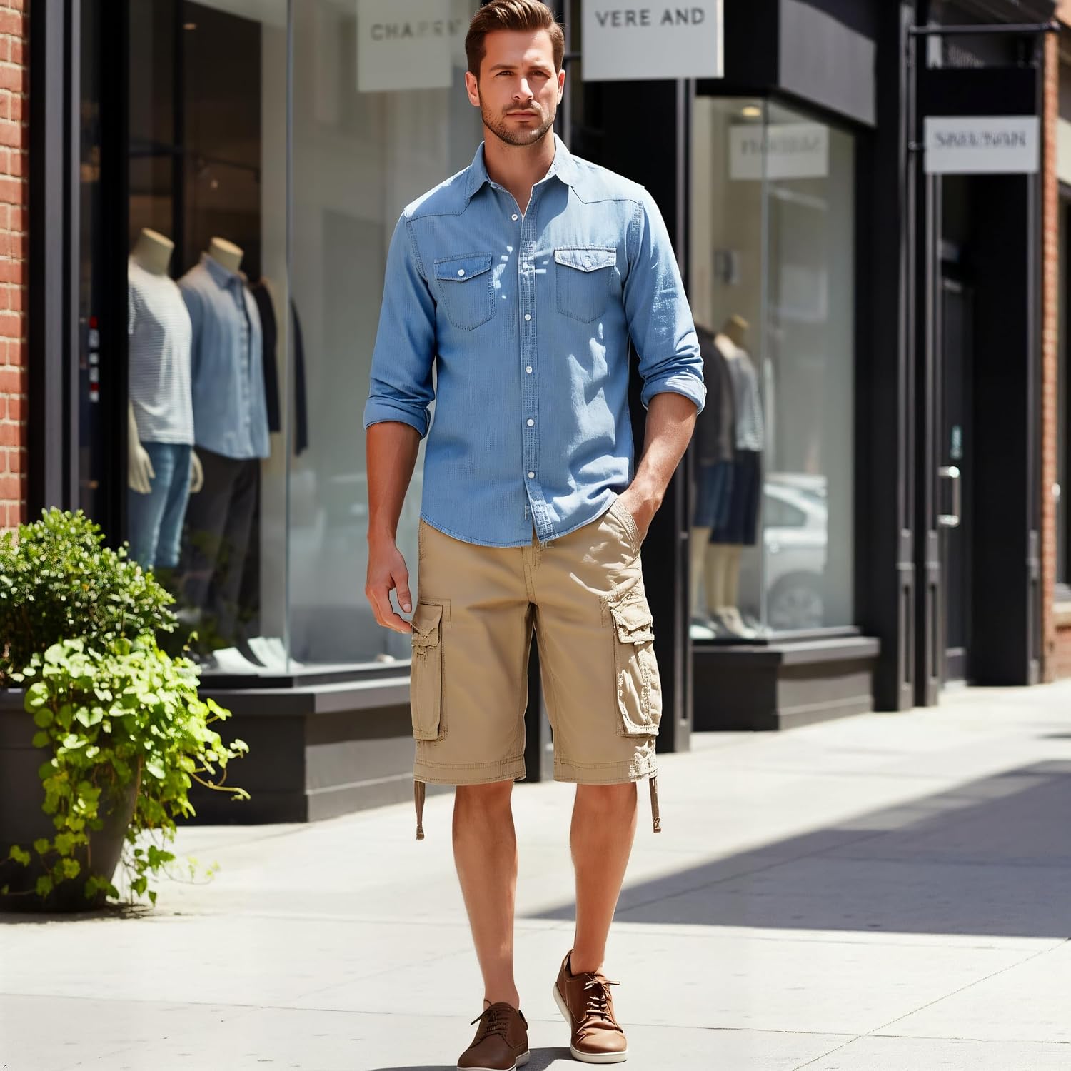 Ochenta Men'S Loose Fit Cargo Shorts With Multi Pockets