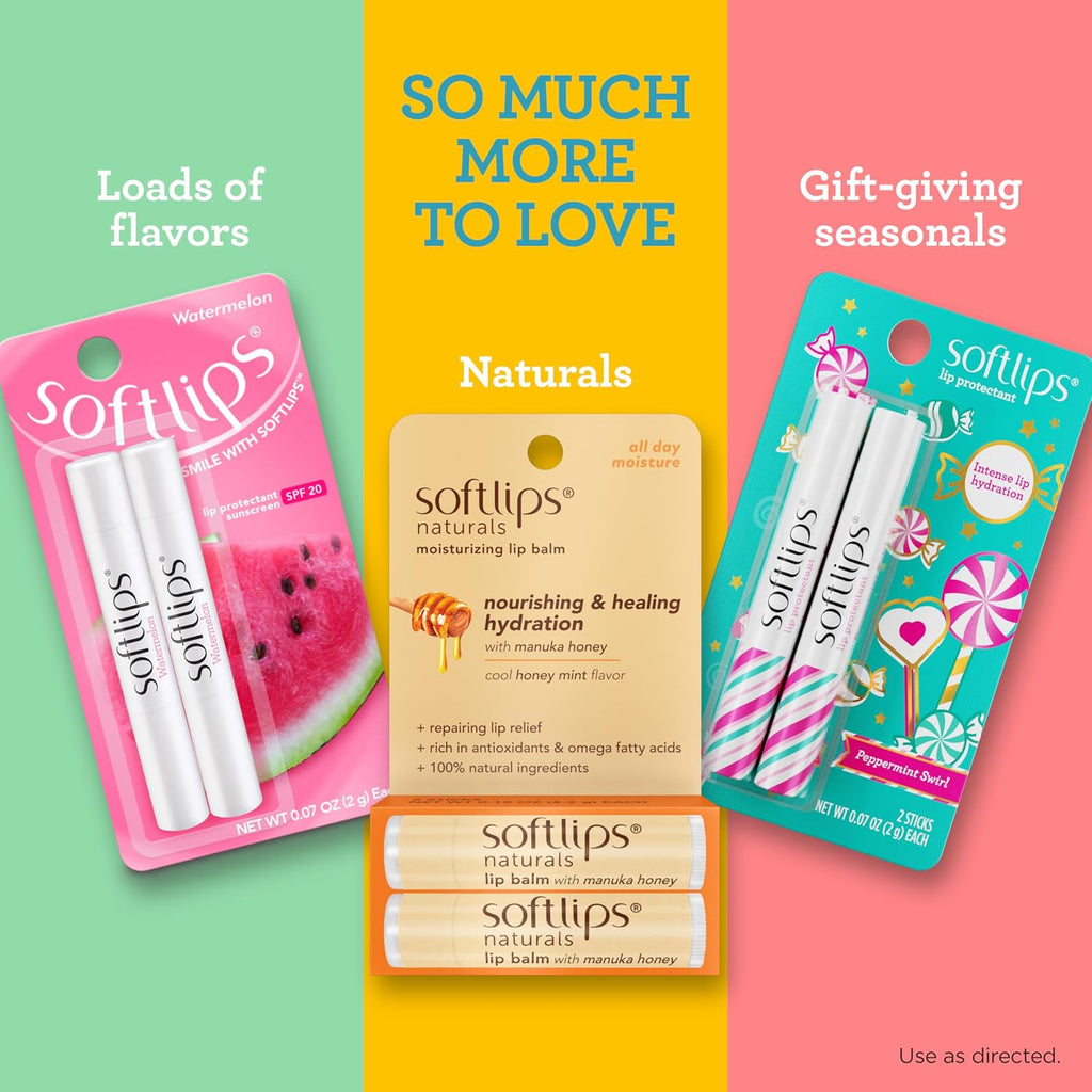 Softlips Daily Lip Moisturizer For Very Dry Lips, Tropical Flavored Lip Balms, Hydrates, Soothes & Prevents Dry, Chapped Lips, Smooth Glide Formula, Dermatologist Tested, Pack Of 3 Chap Sticks