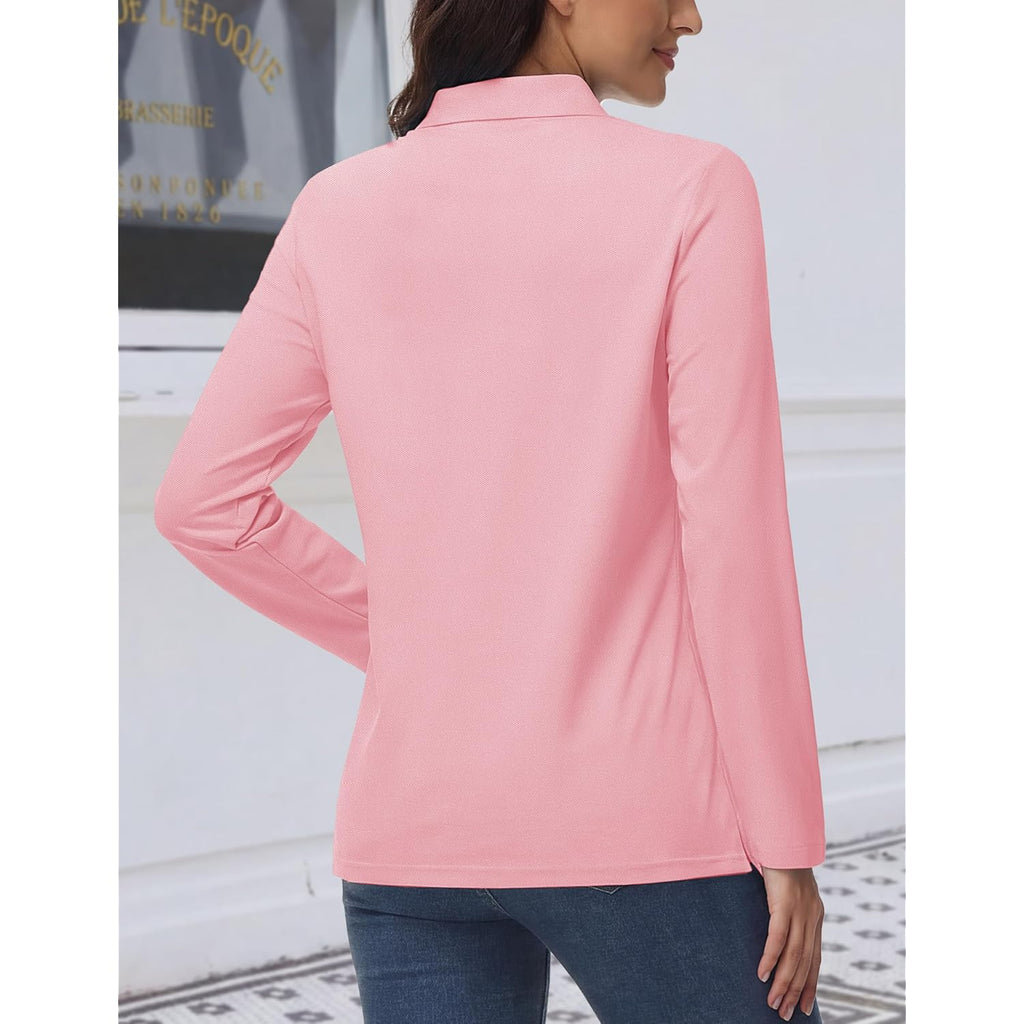 Womens Polo Shirts Long Sleeve Casual Tops Collared Button Down Cotton Tee Work T Shirt