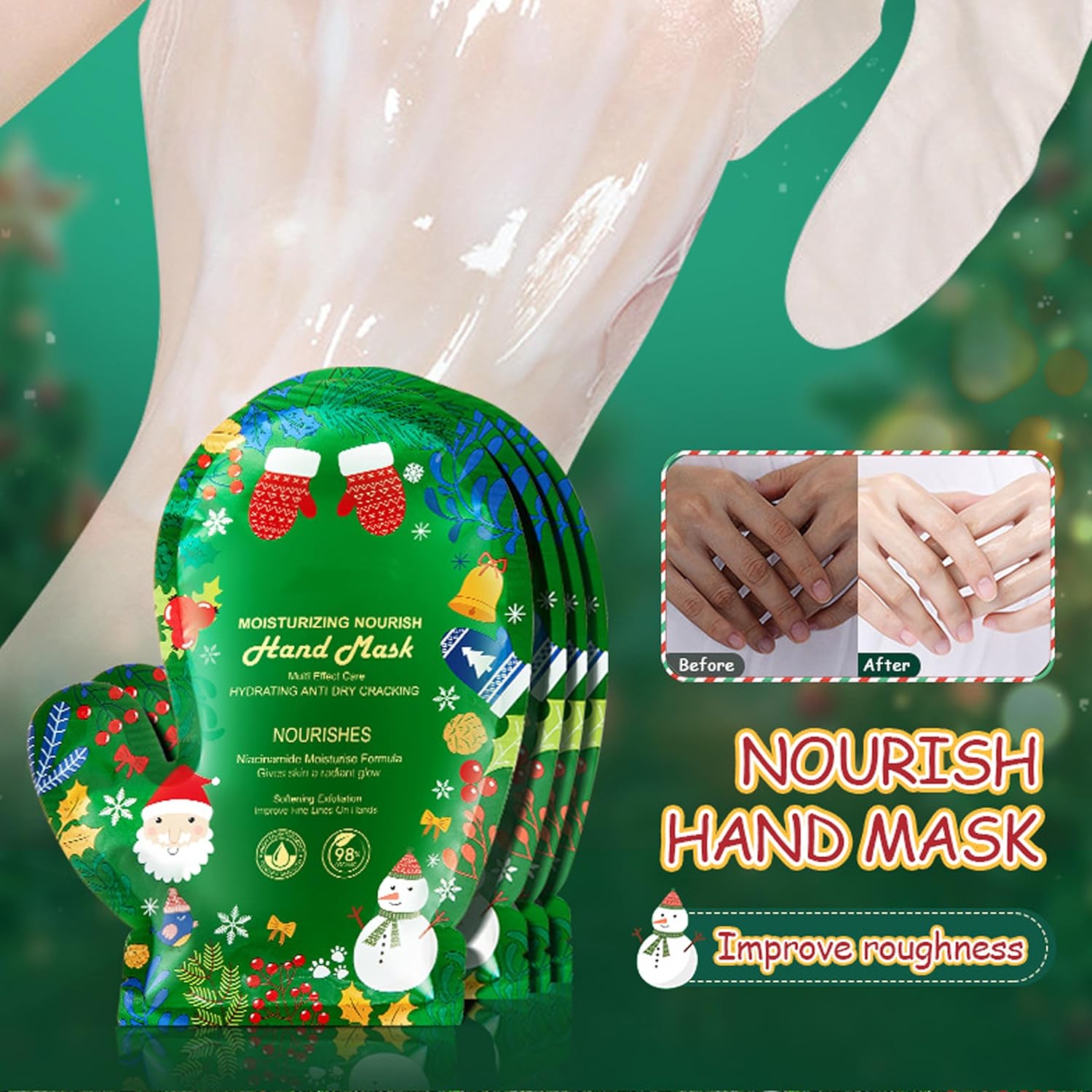 LAKSMI Christmas Hand Foot Masks Set for Women Teen Girls Selfcare Spa Stocking Stuffers Hydrating Repair Moisturizing Gloves Socks (10PCS)
