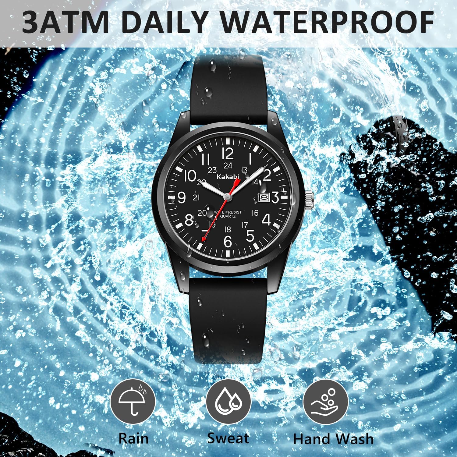 Men'S Easy To Read Watch, Unisex Military Sport Analog Quartz Casual Wristwatch With Comfortable Silicone Strap, 24 Hour Time, 30M Water Resistance