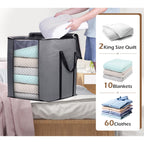 Sleeping Lamb 120L Extra Large Blanket Storage Bags Breathable Clothes Storage Containers For King Comforter Bedding Pillow Sheet, Reinforced Handles, Grey