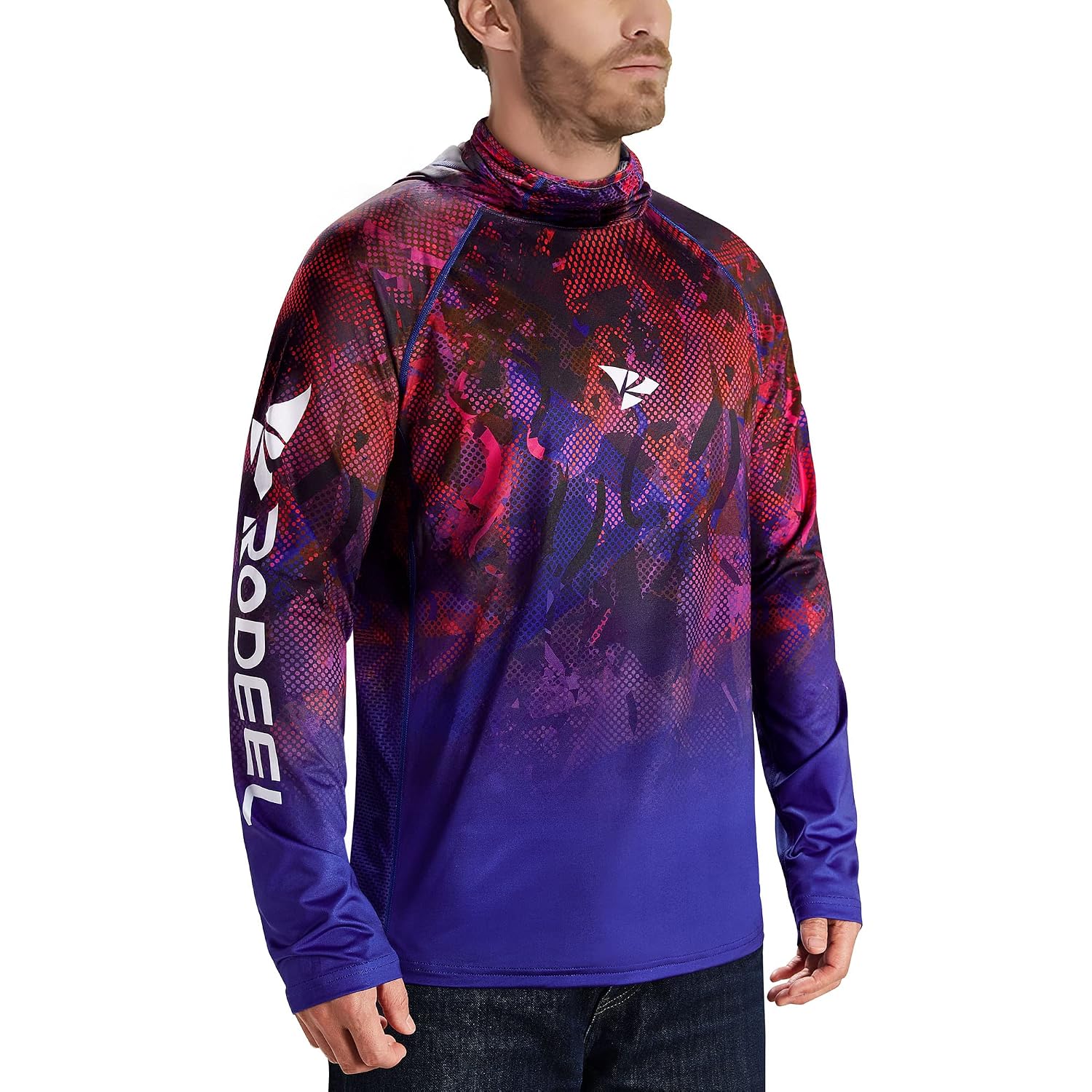 Rodeel Upf 50+ Men’S Long Sleeve Performance Fishing Hiking Shirt With Mask Uv Neck Gaiter Hoodie