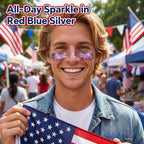 Red White Blue Sparkle Patriotic Glitter Stick - Face Hair Body Glitter, Waterproof, 4th of July 250th Independence Day USA Flag Makeup, Soccer World Cup, Memorial Veterans President's Day