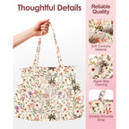 Miss Adola Cute Corduroy Tote Bag for Women - Large Capacity Multi-Pocket Shoulder Bag with Zipper