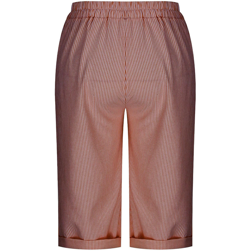 Womens Stripe Print Shorts Summer Knee-Length Casual Bermuda Shorts Lounge Shorts Elastic Waist Side Button Shorts