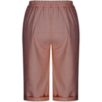 Womens Stripe Print Shorts Summer Knee-Length Casual Bermuda Shorts Lounge Shorts Elastic Waist Side Button Shorts