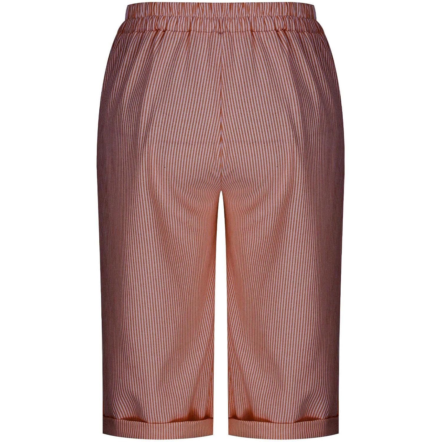 Womens Stripe Print Shorts Summer Knee-Length Casual Bermuda Shorts Lounge Shorts Elastic Waist Side Button Shorts