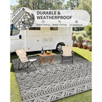 Montvoo Outdoor Rug Carpet Waterproof 5X8 Outdoor Patio Rug Mat Reverisble Plastic Straw Outdoor Rug For Rv Camping Picnic Beach Balcony Boho Grey