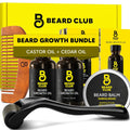The Beard Club Enhanced Beard Growth Kit - Derma Roller, Beard Growth Oil (2PK), Sandalwood Beard Balm, Comb - Gift Set