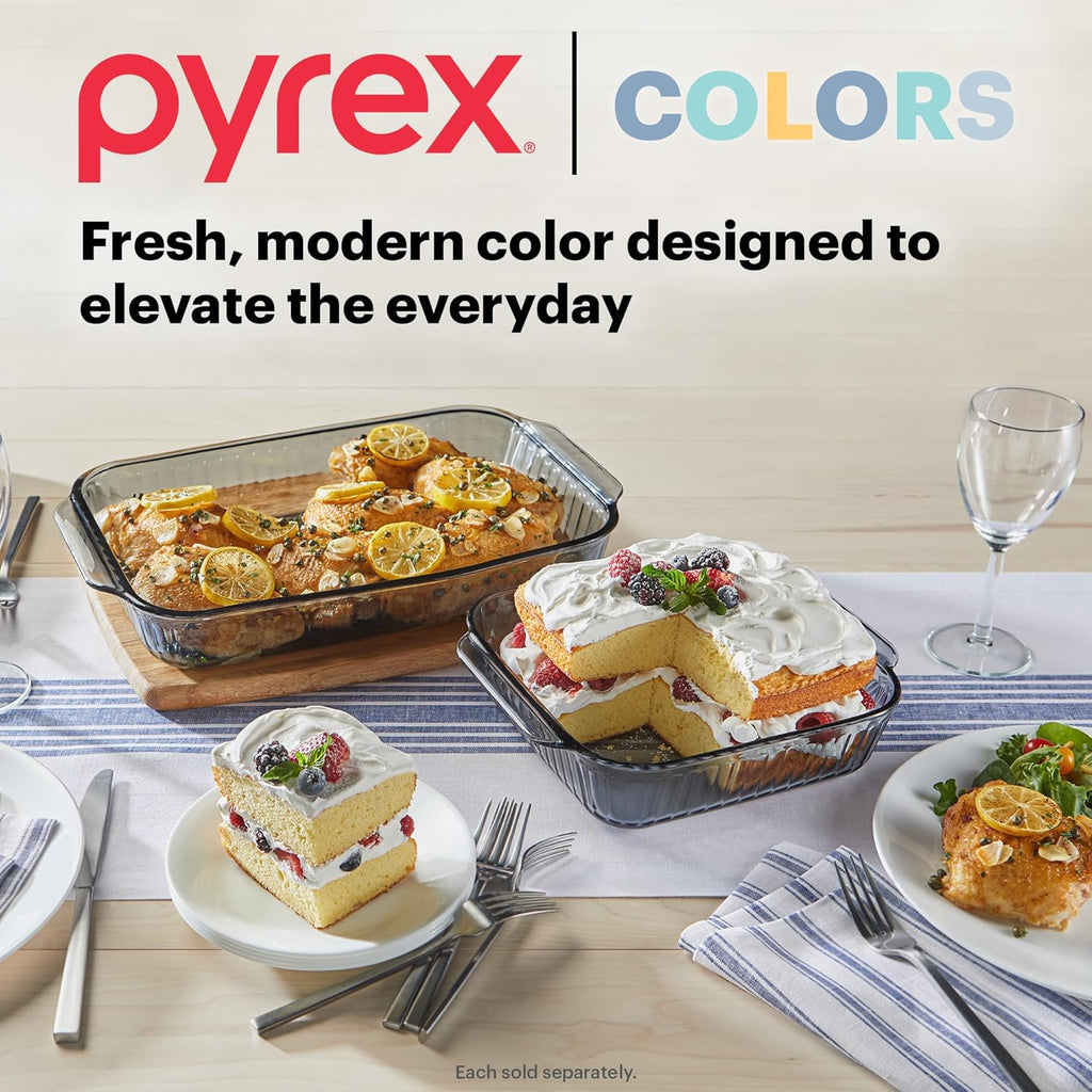 Pyrex Colors Tinted (9x13) Glass Baking Dish with BPA-Free Lid, Oblong Bakeware Glass Pan For Casserole & Lasagna, Dishwasher, Freezer, Microwave and Pre-Heated Oven Safe, Smoke